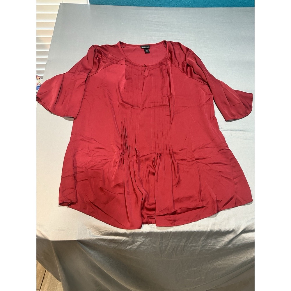 Lane Bryant Women Top Red‎ Chiffon Pleated Keyhole Business Casual 22/24